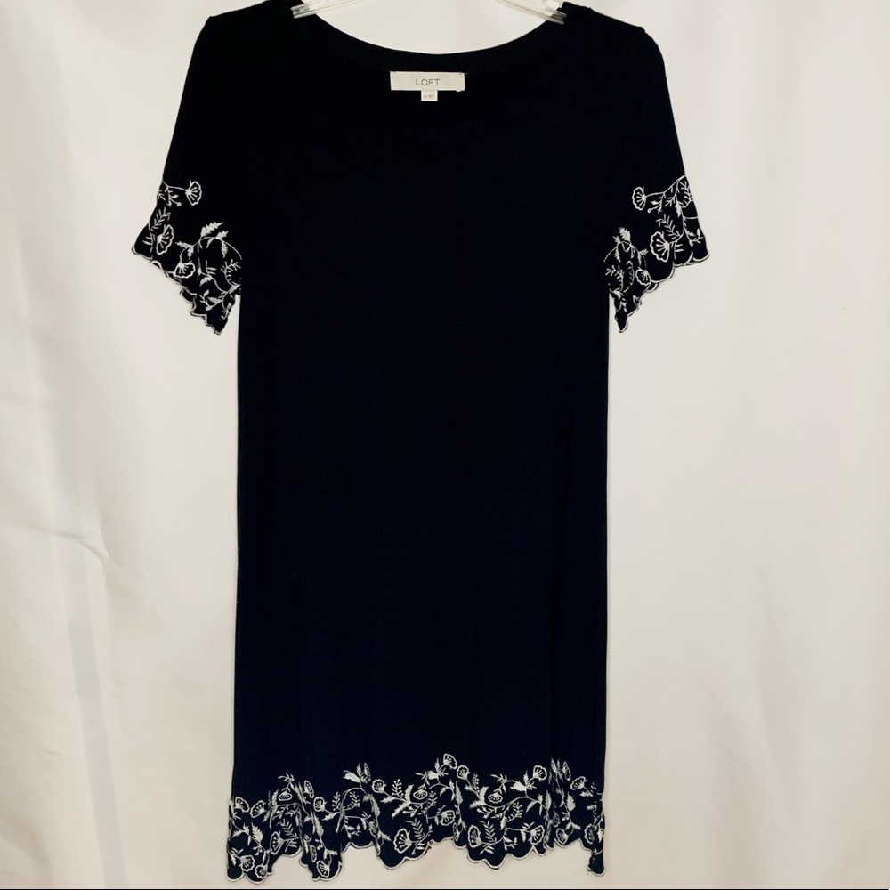 NWOT- Loft Black Dress with White Floral Trim